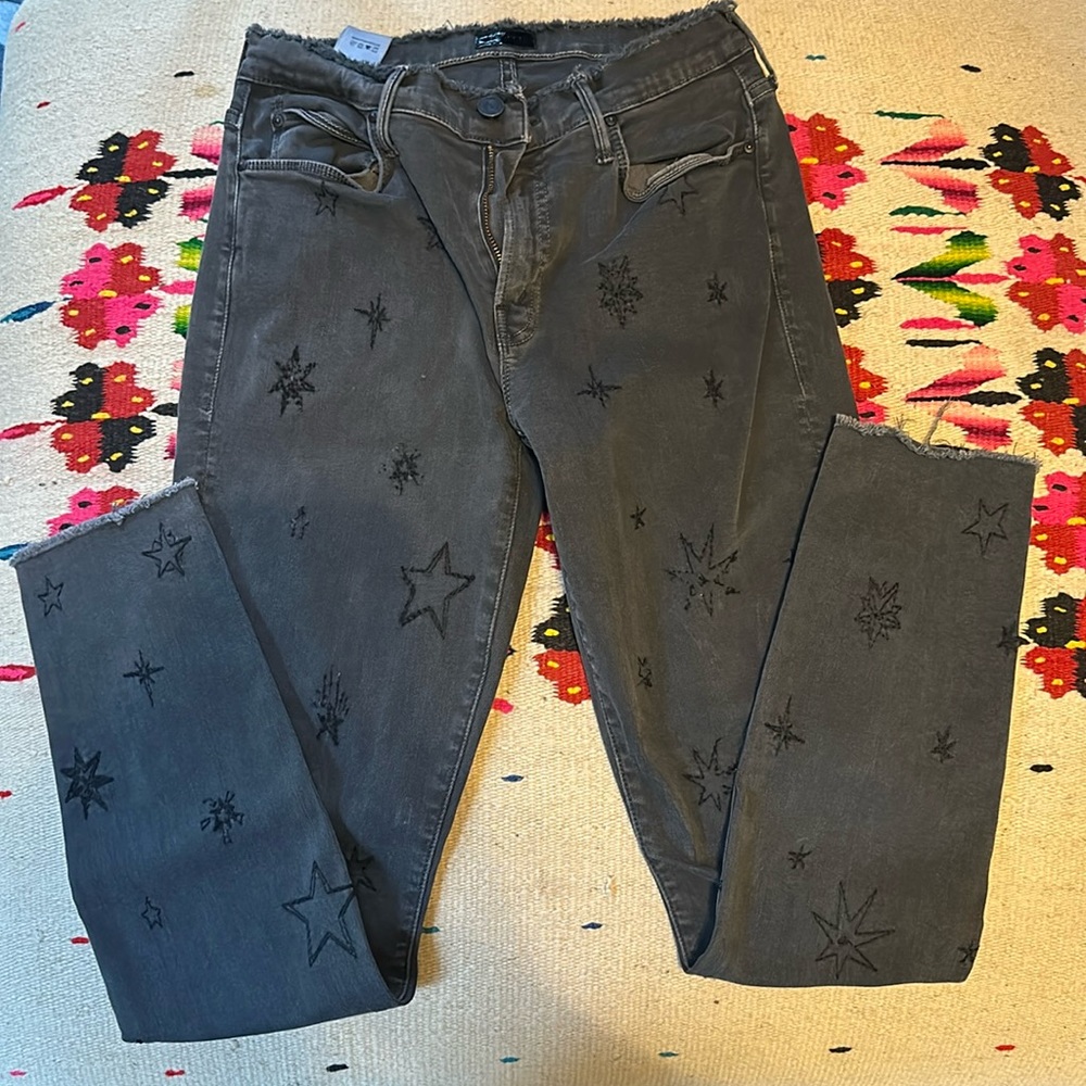 MOTHER star stitched black skinny jeans
